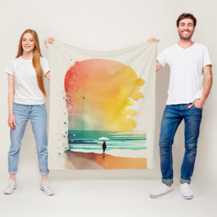 Abstracte strandkunst 'Lopen in de golven' Fleece Deken