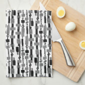 Abstracte streep - zwart op wit theedoek (Quarter Fold)