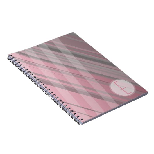 Abstracte strepen/roze & grijs/monogram notitieboek (Rechterzijde)