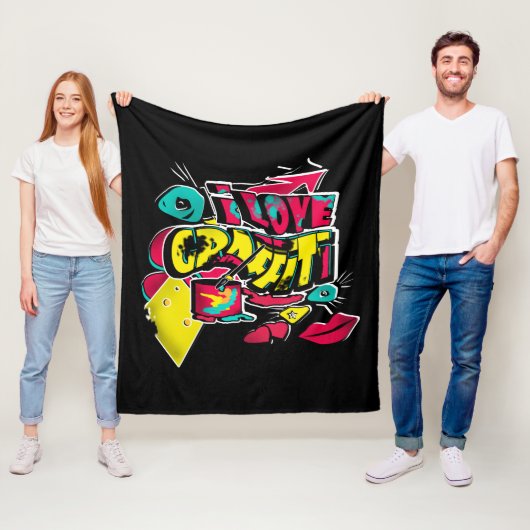 Abstracte strips graffiti sms grunge urban lippen fleece deken (In situ)