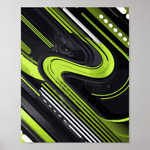Abstracte stroom met groene en zwarte lijnen poster