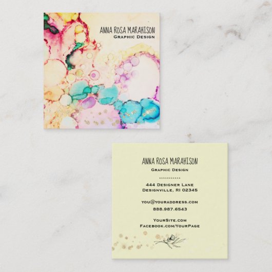 *~* Abstracte-stroombelletjes Peach Geel Blauw Vierkante Visitekaartje (Voorkant / Achterkant)