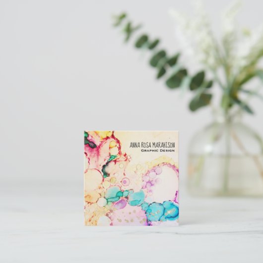 *~* Abstracte-stroombelletjes Peach Geel Blauw Vierkante Visitekaartje (Staand voorkant)