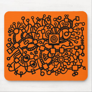 Abstracte structuur - zwart op Sinaasappel Muismat