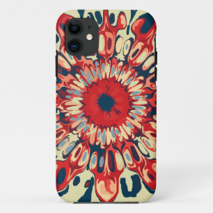 Abstracte SUN FLOWER - rood blauw + uw achtergrond iPhone 11 Hoesje