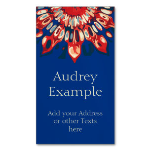 Abstracte SUN FLOWER - rood blauw + uw achtergrond Visitekaartje Magneet
