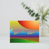 Abstracte Sun Over Waves Art Briefkaart (Staand voorkant)