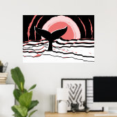 Abstracte Sunset Swim Whale Fin Ocean Poster (Thuiskantoor)