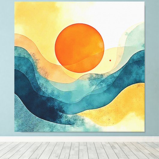 Abstracte Sunset Waves Art Canvas Afdruk (Insitu (Houten vloer))