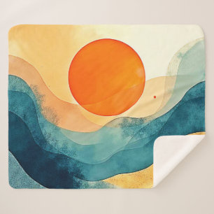 Abstracte Sunset Waves Art Sherpa Deken