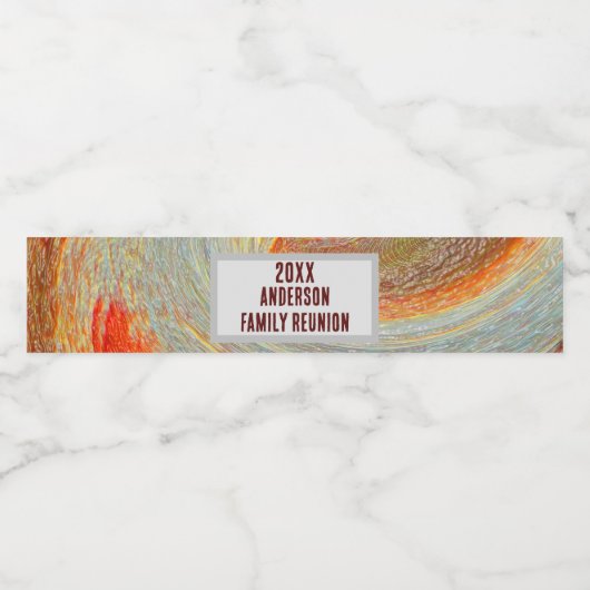 Abstracte Swirl Groovy Vibrant Family Reunion Waterfles Etiket (Enkel label)