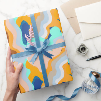 Abstracte symmetrie met vloeiende curven geel cadeaupapier