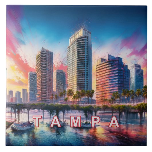 Abstracte Tampa Skyline Art Modern Tegeltje (Voorkant)