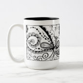 Abstracte tandwielMok in zwart-wit Tweekleurige Koffiemok (Links)