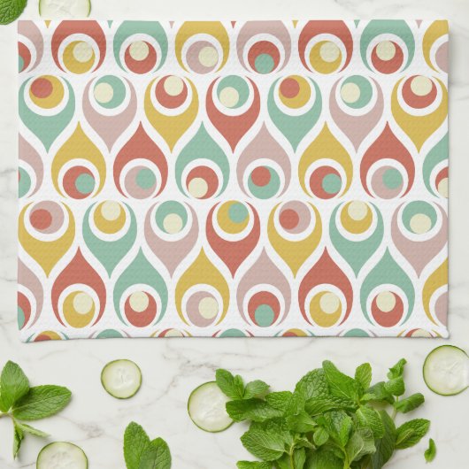 Abstracte teardrop vormen Mid Century Pattern Theedoek (Gevouwen)