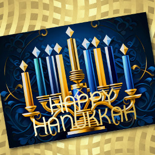 Abstracte tekening Menorah Happy Chanoeka Goud Bla Folie Feestdagenkaart