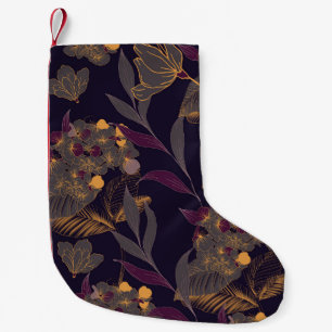 Abstracte tekening van bloemen en bladeren op een kleine kerstsok