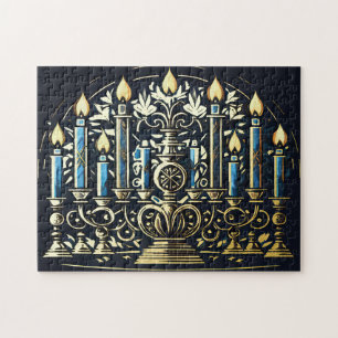 Abstracte tekening van Menorah Gold Blue Legpuzzel
