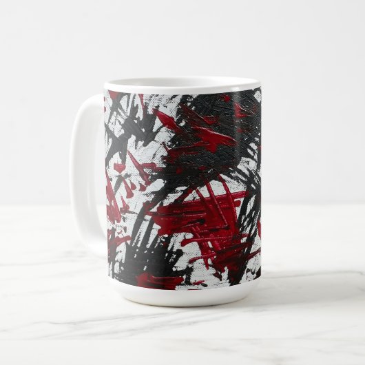 Abstracte tekens in zwart en rood koffiemok (Voorkant links)