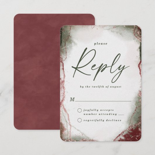 Abstracte Terra Rosa Wedding RSVP Reageer Kaart (Voorkant / Achterkant)