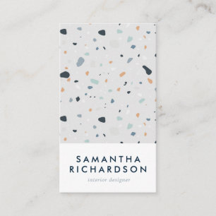 Abstracte Terrazzo Pattern Light Blue & Navy Visitekaartje