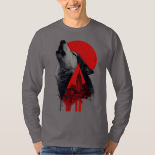 Abstracte Trash Polka Huilende Wolf Lange Mouwen T-shirt