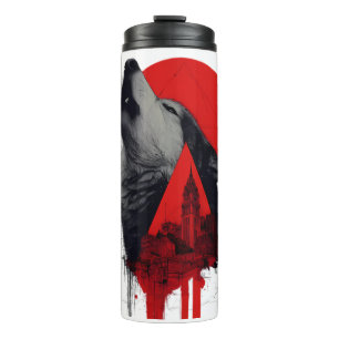 Abstracte Trash Polka Huilende Wolf Thermische Tum Thermosbeker