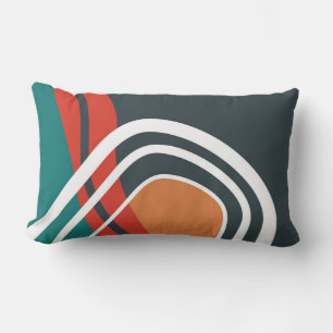 Abstracte trendy lijnkunst in blauw rood en wit kussen