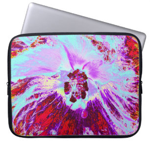 Abstracte Tropische Aqua en Paarse Hibiscus Flower Laptop Sleeve