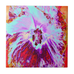 Abstracte Tropische Aqua en Paarse Hibiscus Flower Tegeltje