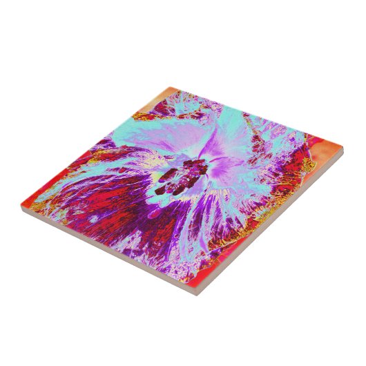 Abstracte Tropische Aqua en Paarse Hibiscus Flower Tegeltje (Zijkant)