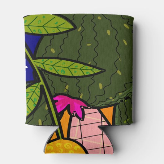 Abstracte tropische bladeren en bloemen blikjeskoeler (Achterkant)