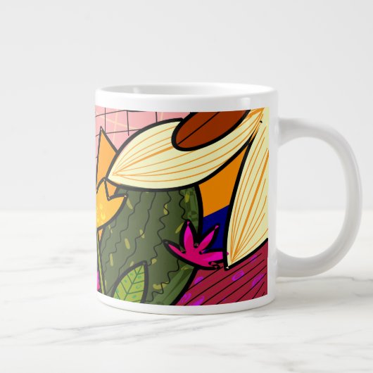 Abstracte tropische bladeren en bloemen extra grote beker (Rechts)