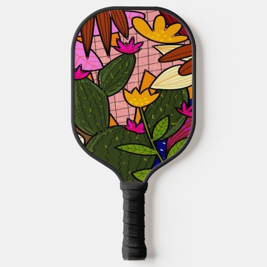 Abstracte tropische bladeren en bloemen pickleball paddle (Voorkant)