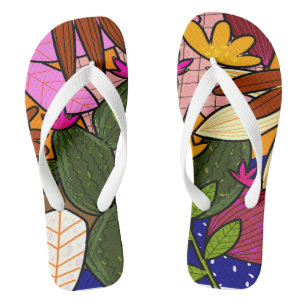 Abstracte tropische bladeren en bloemen teenslippers