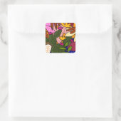 Abstracte tropische bladeren en bloemen vierkante sticker (Tas)