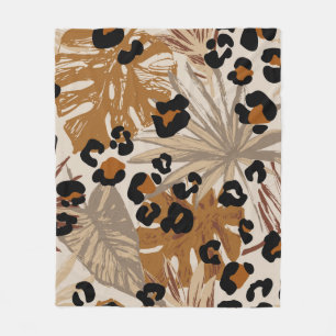 Abstracte tropische bladeren en goudluipaarden fleece deken