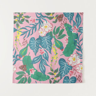 Abstracte tropische bloemen, guache schilderpatroo wandkleed