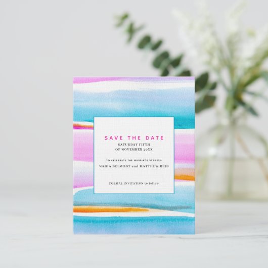 Abstracte tropische getijdenlijnenbruiloft met uit kaart (Staand voorkant)