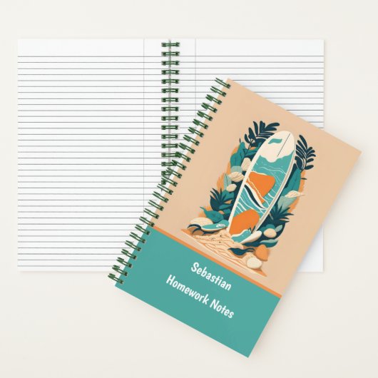 Abstracte Tropische Strand Surfplank Retro School Notitieboek (Binnen)