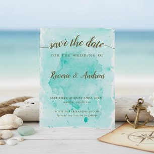 Abstracte Tropische Turquoise Waterverf bruiloft Save The Date