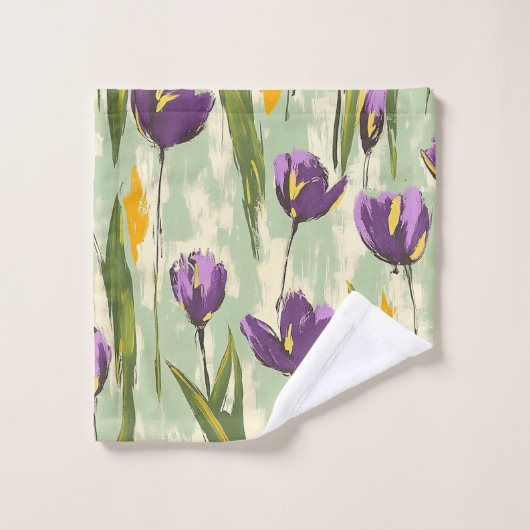 Abstracte Tulp Bloeit Op Mint Groene Achtergrond Bad Handdoek (Wasdoekje)