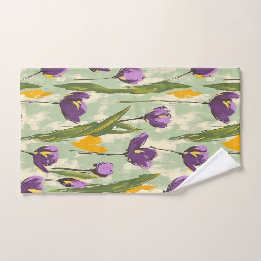 Abstracte Tulp Bloeit Op Mint Groene Achtergrond Bad Handdoek (Handdoek)