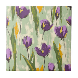 Abstracte Tulp Bloeit Op Mint Groene Achtergrond Tegeltje