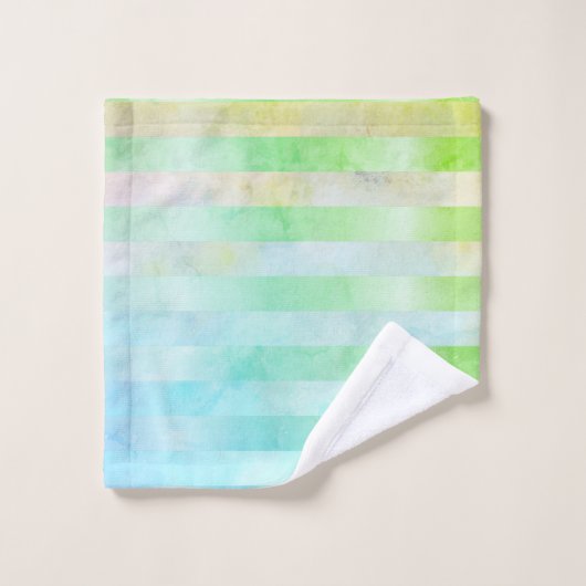 Abstracte Turquoise Bloemen Strepen in Waterverf Bad Handdoek (Wasdoekje)
