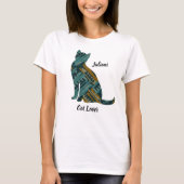 Abstracte Turquoise en Gold Cat Lover T-shirt (Voorkant)