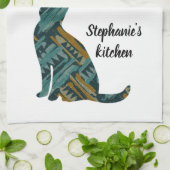 Abstracte Turquoise en Gold Cat Lover Theedoek (Gevouwen)