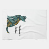 Abstracte Turquoise en Gold Cat Lover Theedoek (Horizontaal)