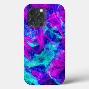 Abstracte turquoise en roze vlammen iPhone 13 pro hoesje