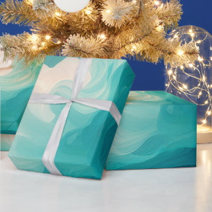 Abstracte turquoise en witte golvende golven cadeaupapier
